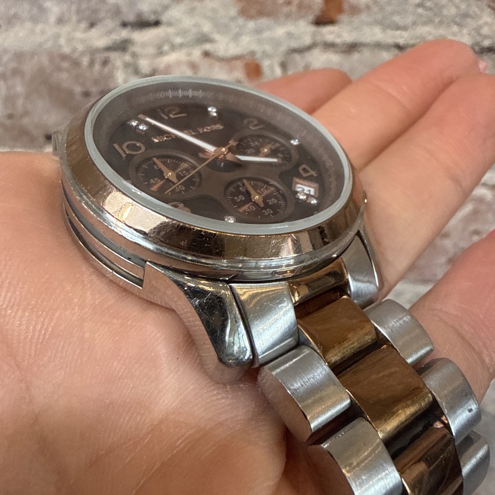 Michael Kors MK-5495 Two Tone Chronograph Watch Brown Mother of Pearl 39mm