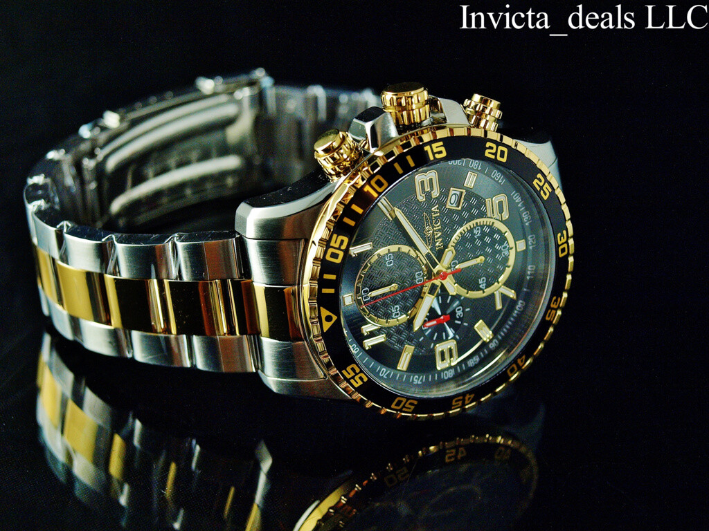 NEW Invicta Men’s 45mm PILOT Specialty Chrono Black Dial 18K Gold 2Tone SS Watch