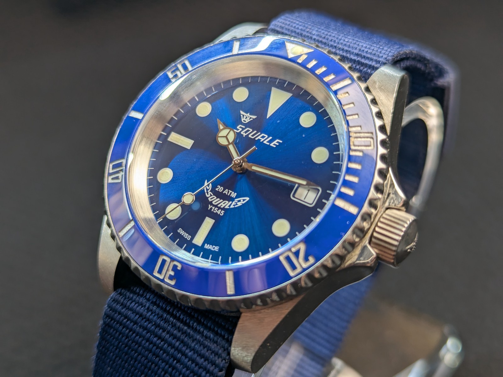 Squale Y1545 20 ATM Swiss Made Automatic Divers Watch – Blue Dial/Bezel