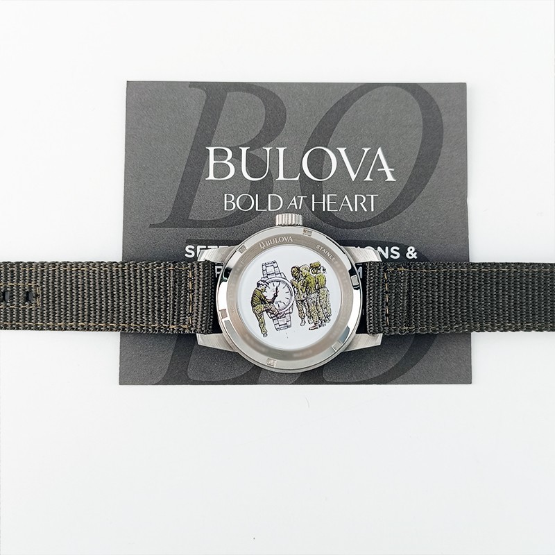 Bulova VWI Special Black Dial Green Nylon 96A259 Men Automatic Watch 39mm