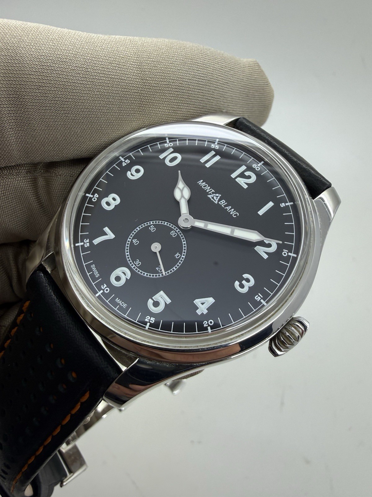 Montblanc 1858 Small Seconds Black Dial Stainless Steel Auto Watch 115073 B+P