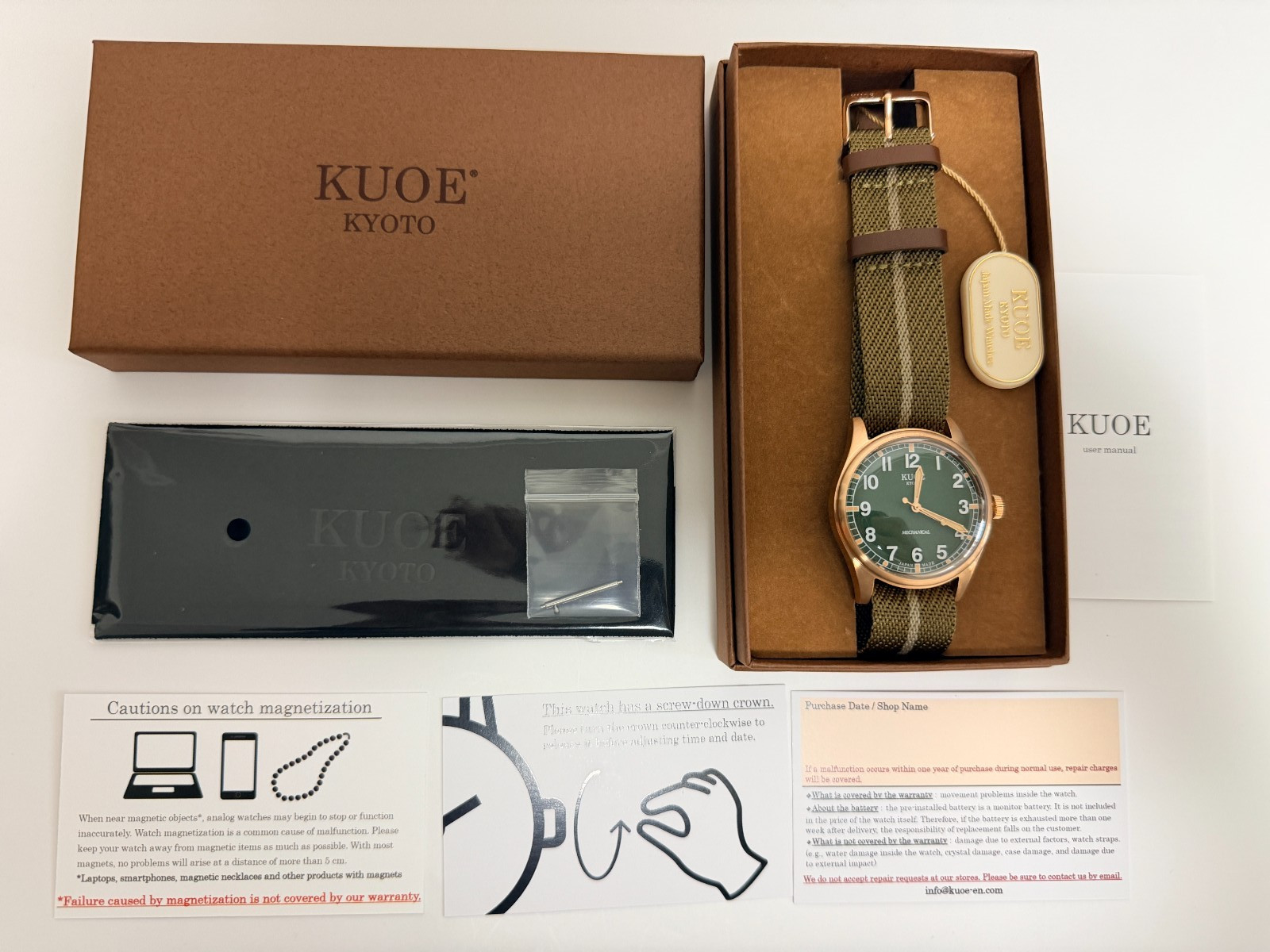 KUOE Old Smith 90002 Bronze 38mm Automatic Field Watch Green Dial Japan Made