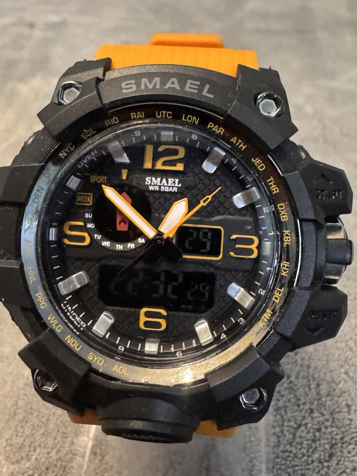 SMAEL Sport Analog/Digital Quartz Alarm Dual Time 50m Black/Orange 54mm