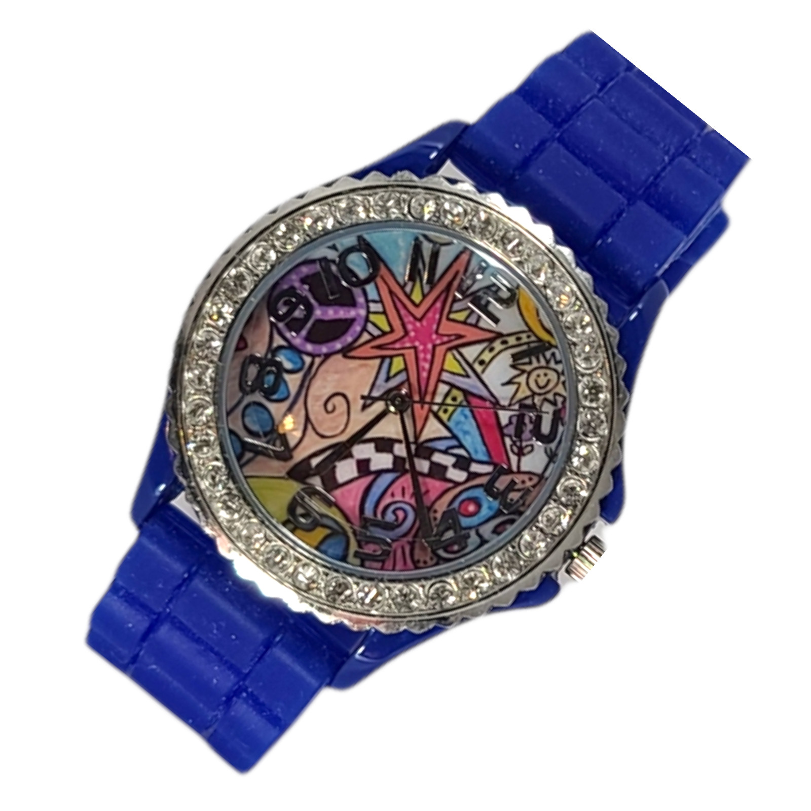 Swap Watch Rhinestone Bling Pop Art Blue Band
