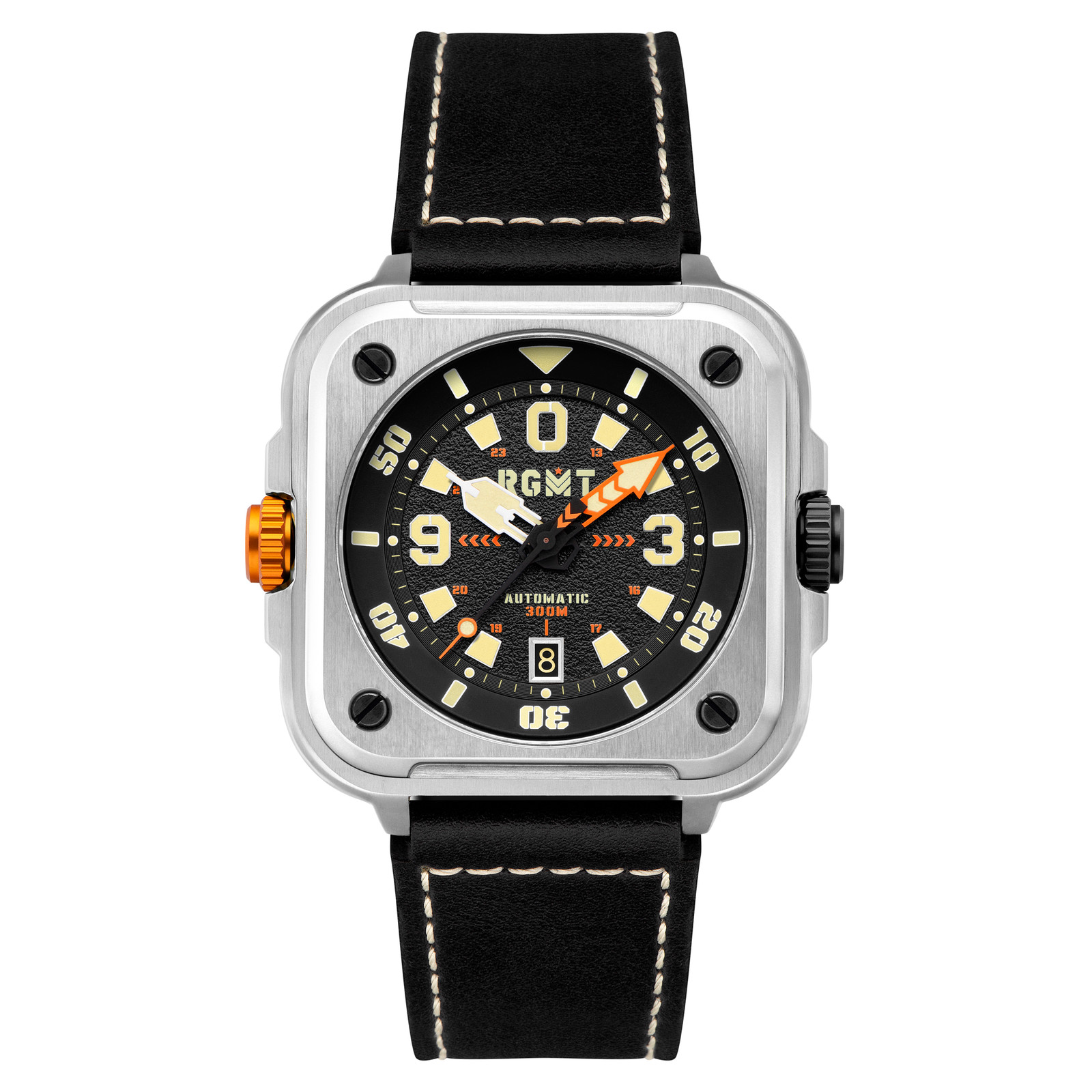 Pershing Automatic Black / Leather Black Dial Wristwatch RG-8066-01