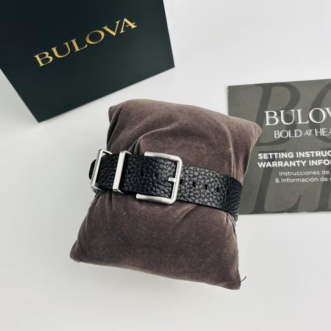 Bulova Men’s Hack Watch 96A246 Ivory Dial Automatic Black Leather Strap New 38mm