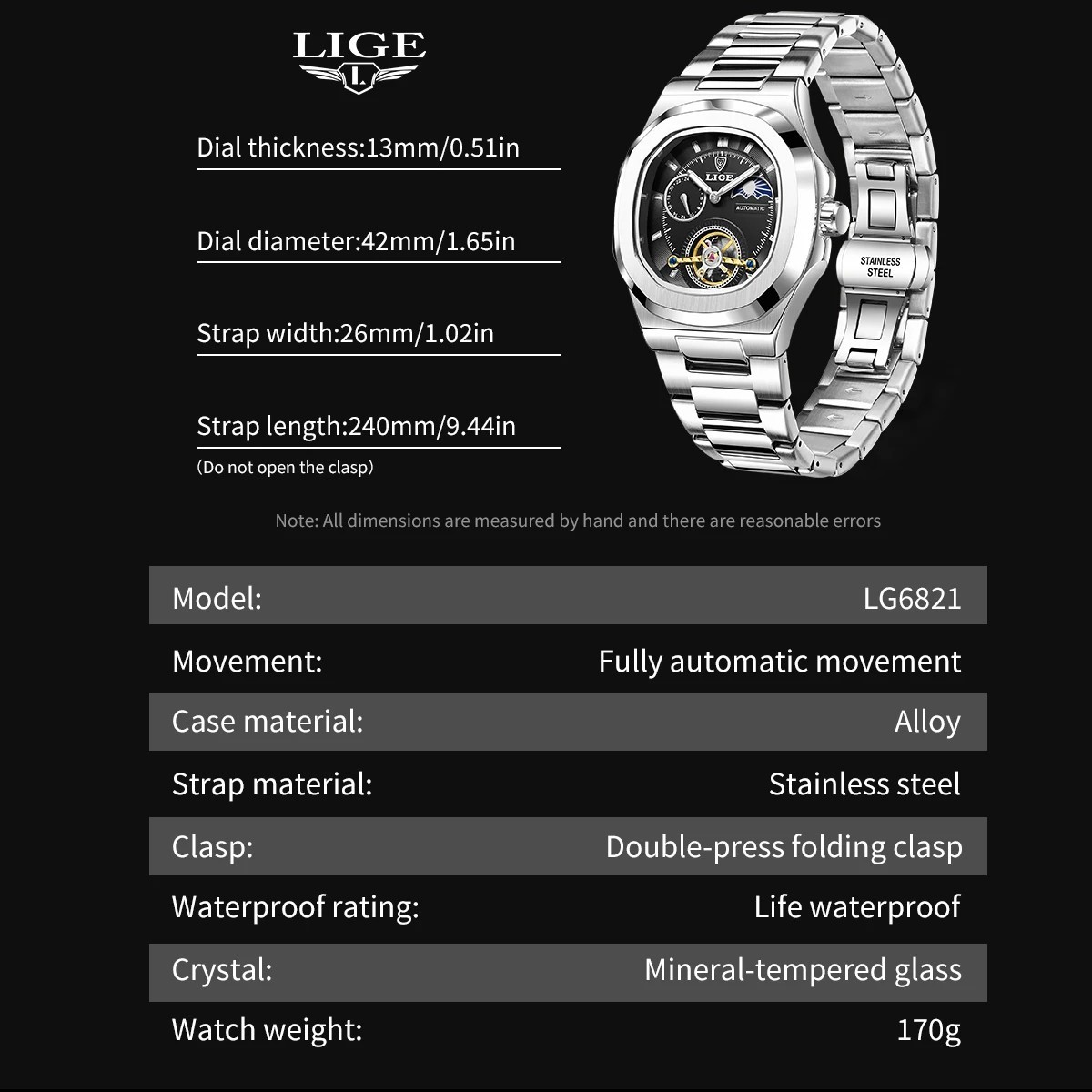 Men Watch Automatic Mechanical Luxury Luminous Waterproof Man Daily Wristwatches