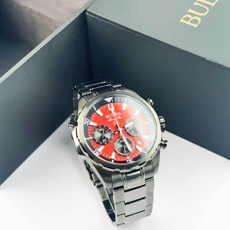 Bulova Marine Star Men’s Chronograph Quartz Watch Red Dial 98B350 43mm