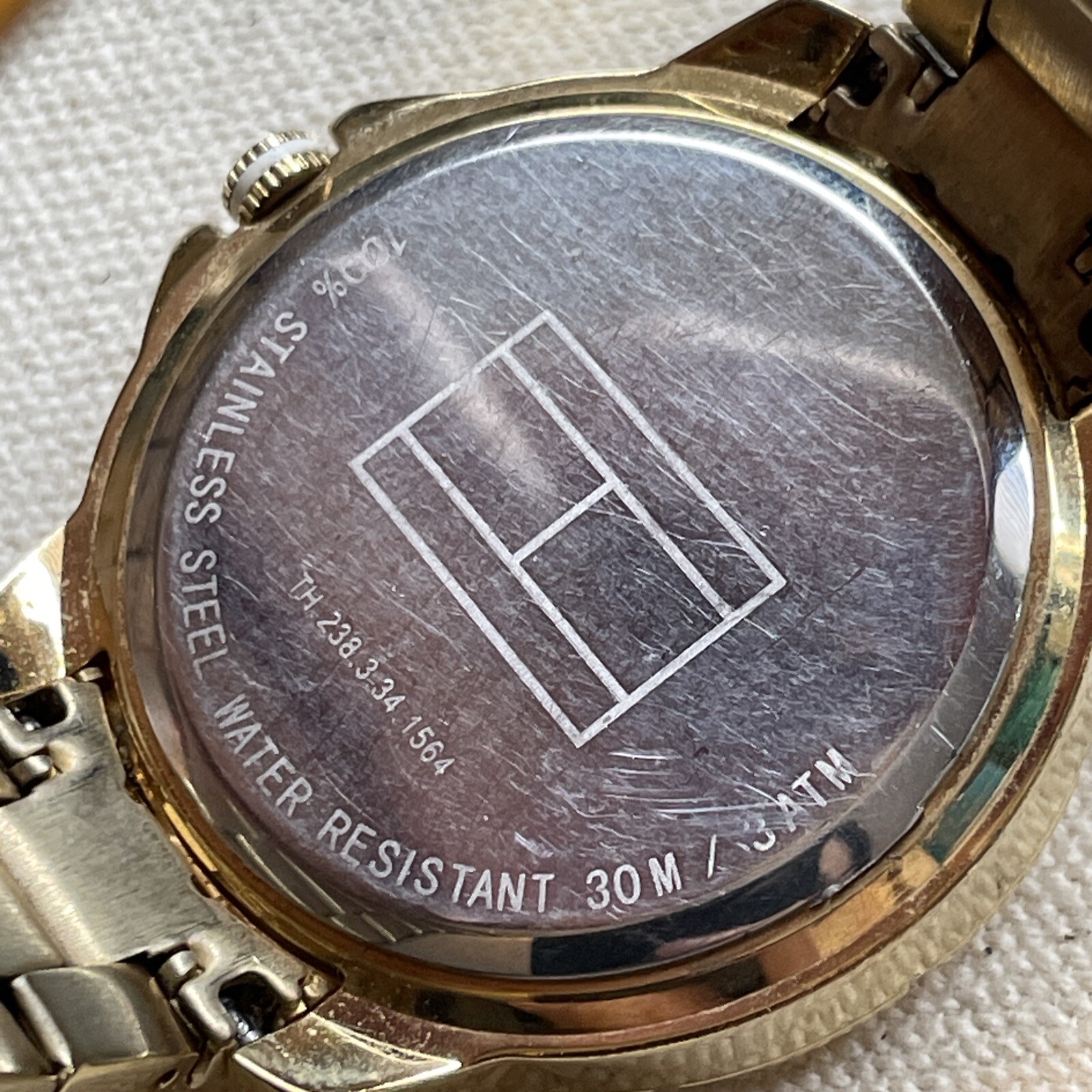 TOMMY HILFIGER Gold Tone Stainless Steel Mens Watch New Battery TH238.3.34.1564