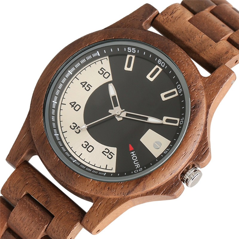 Natural Wood Watch for Men Handcrafted Quartz Adjustable Wooden Strap Unique