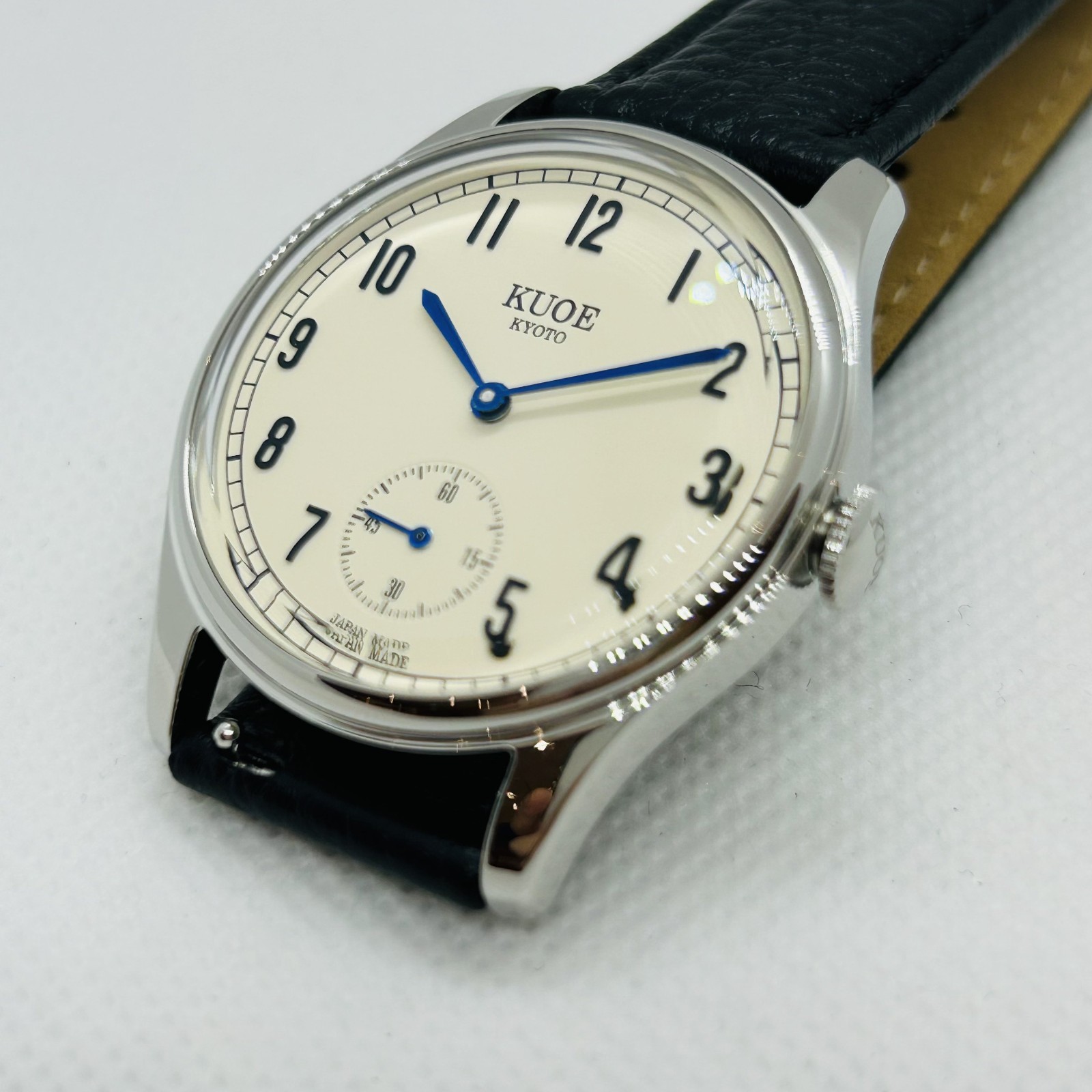 KUOE KYOTO Quartz Watch OLD SMITH 90-001 Black Band Cream Dial Blue Needle 35mm
