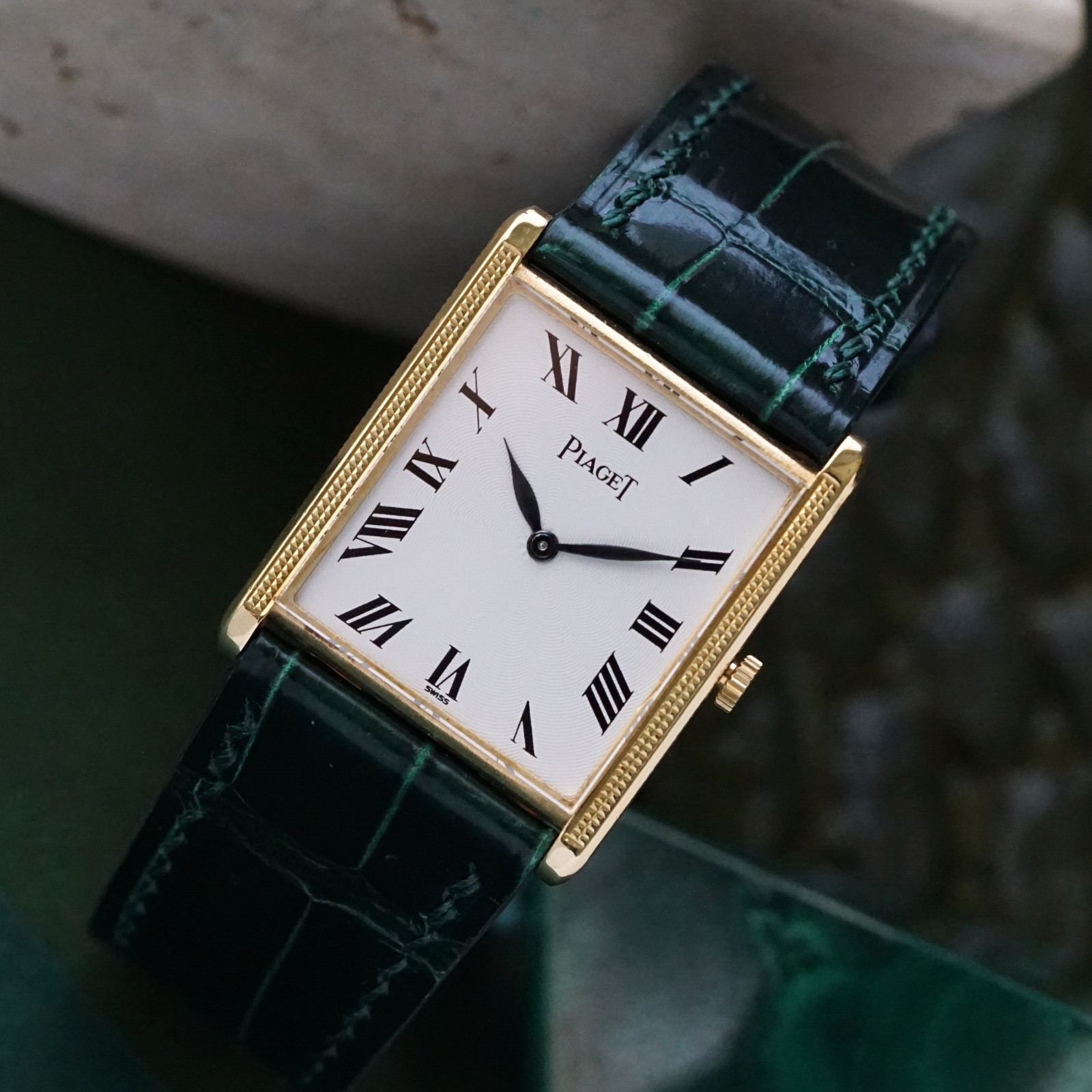 Piaget 1960-70s Tank Hobnail Guilloche 18k Yellow Gold Manual Wind