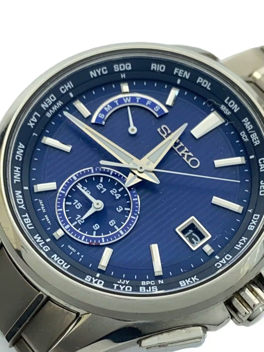 SEIKO Solar Watch Analog Titanium NVY SLV 8B63 0AV0
