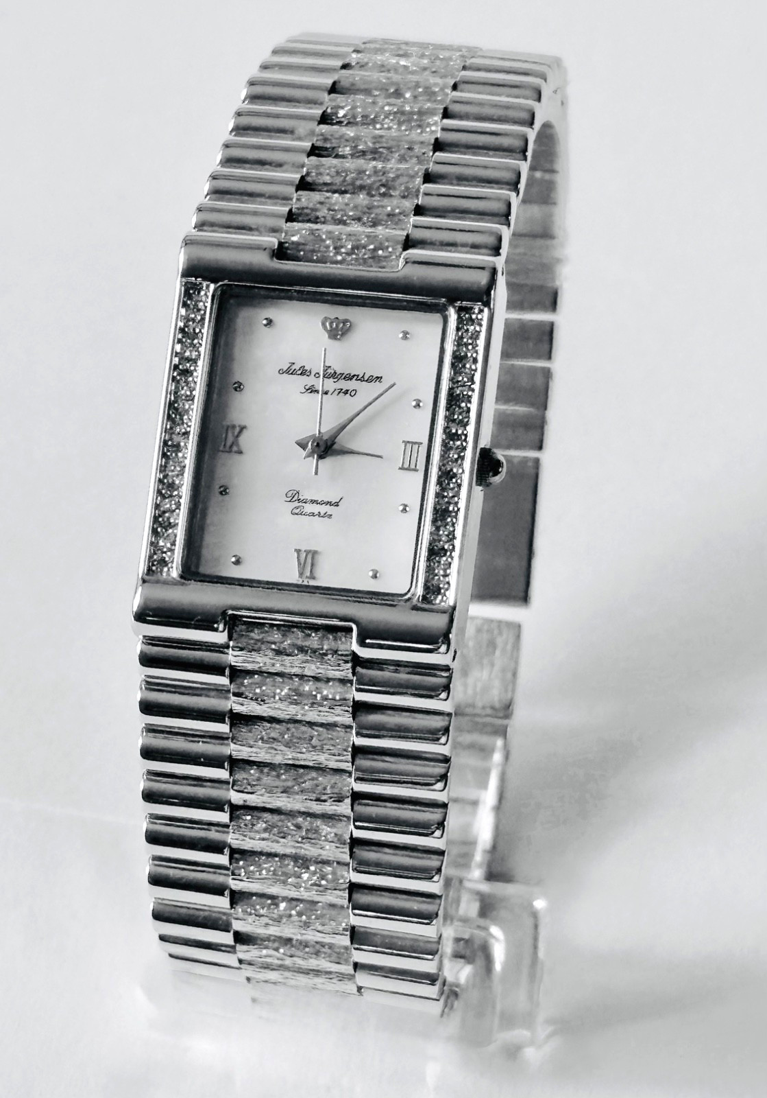 New, Jules Jurgensen Ladies MOP Dial Diamond Silver Tone Steel Watch 7884W
