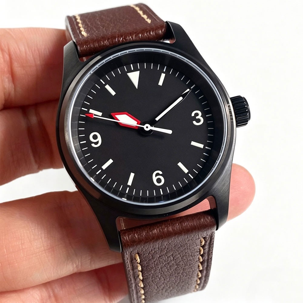 Japan NH35A Pilot Black Case 20ATM Diver 36mm Automatic Men Watch Sapphire Lume