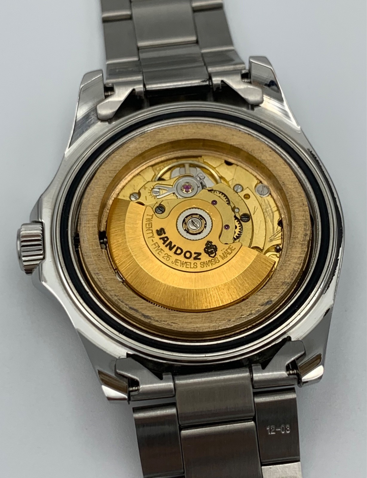 Sandoz Automatic Diver Watch 25 Jewels Sapphire Swiss Made Black Dial