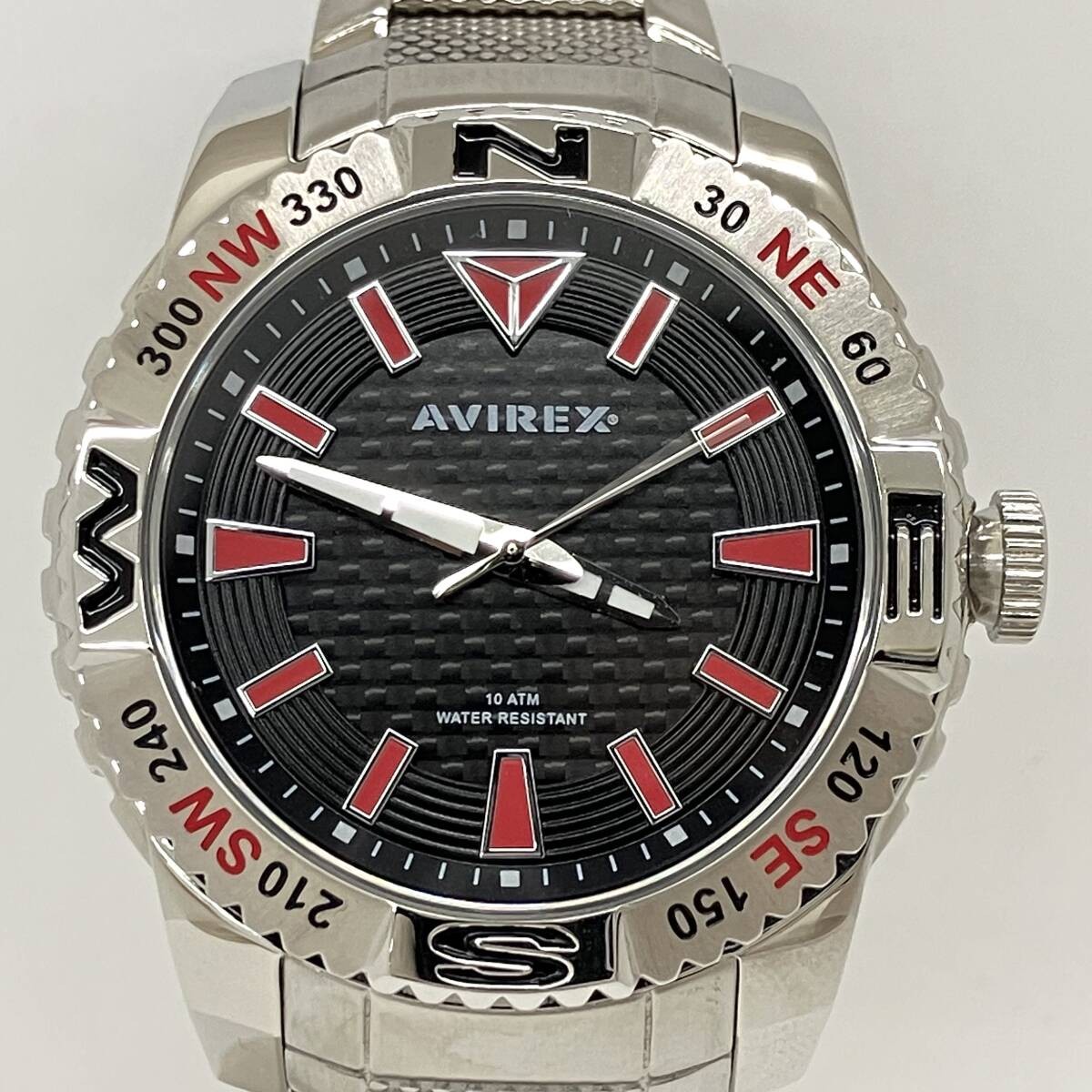 AVIREX AX010M Quartz Watch Black Dial Stainless Steel Silver 3 Hand Ready to Use