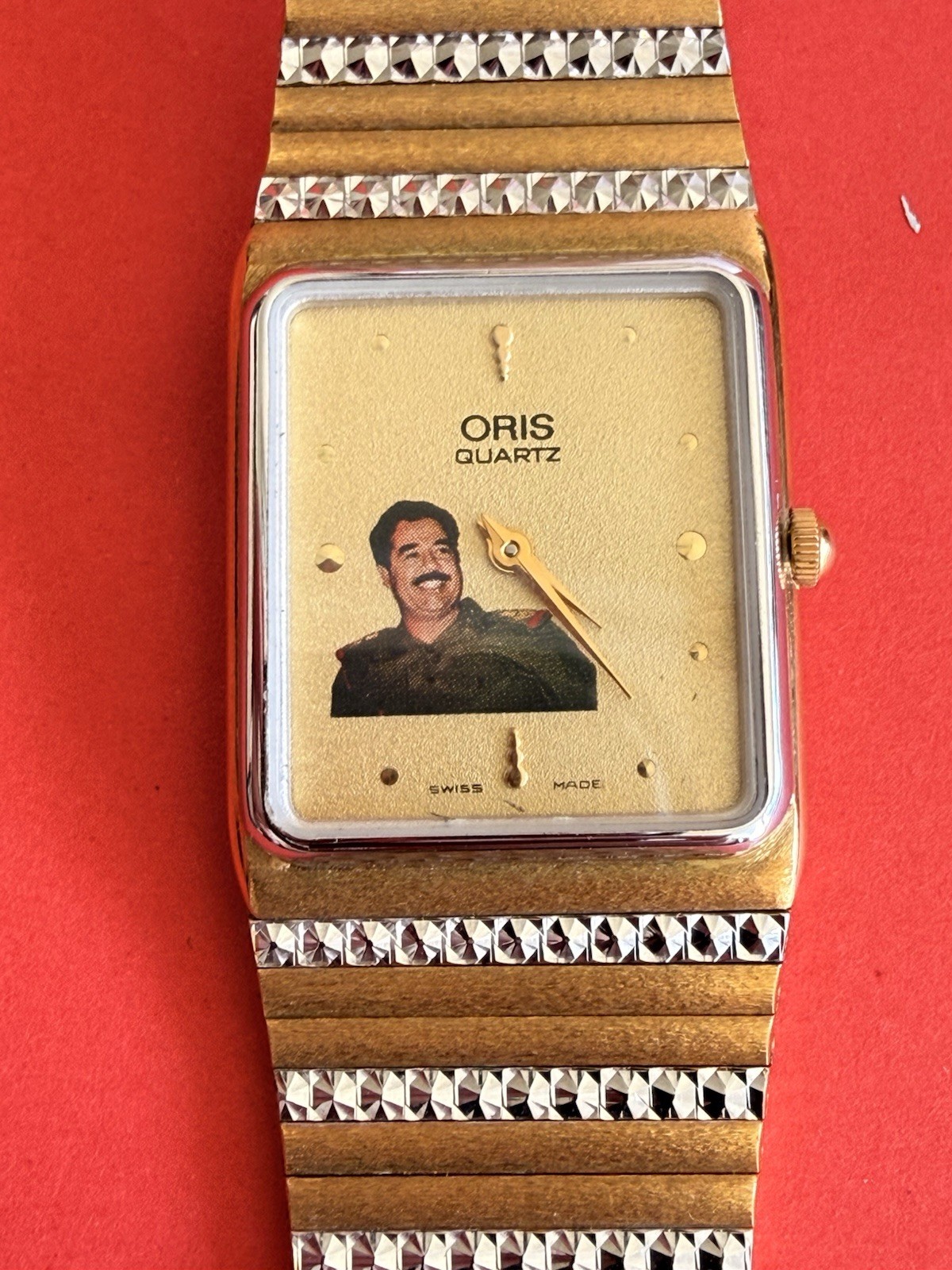 SWISS ORIS President Saddam Hussein Iraq Photo Dial Watch BOX NEW Size R4