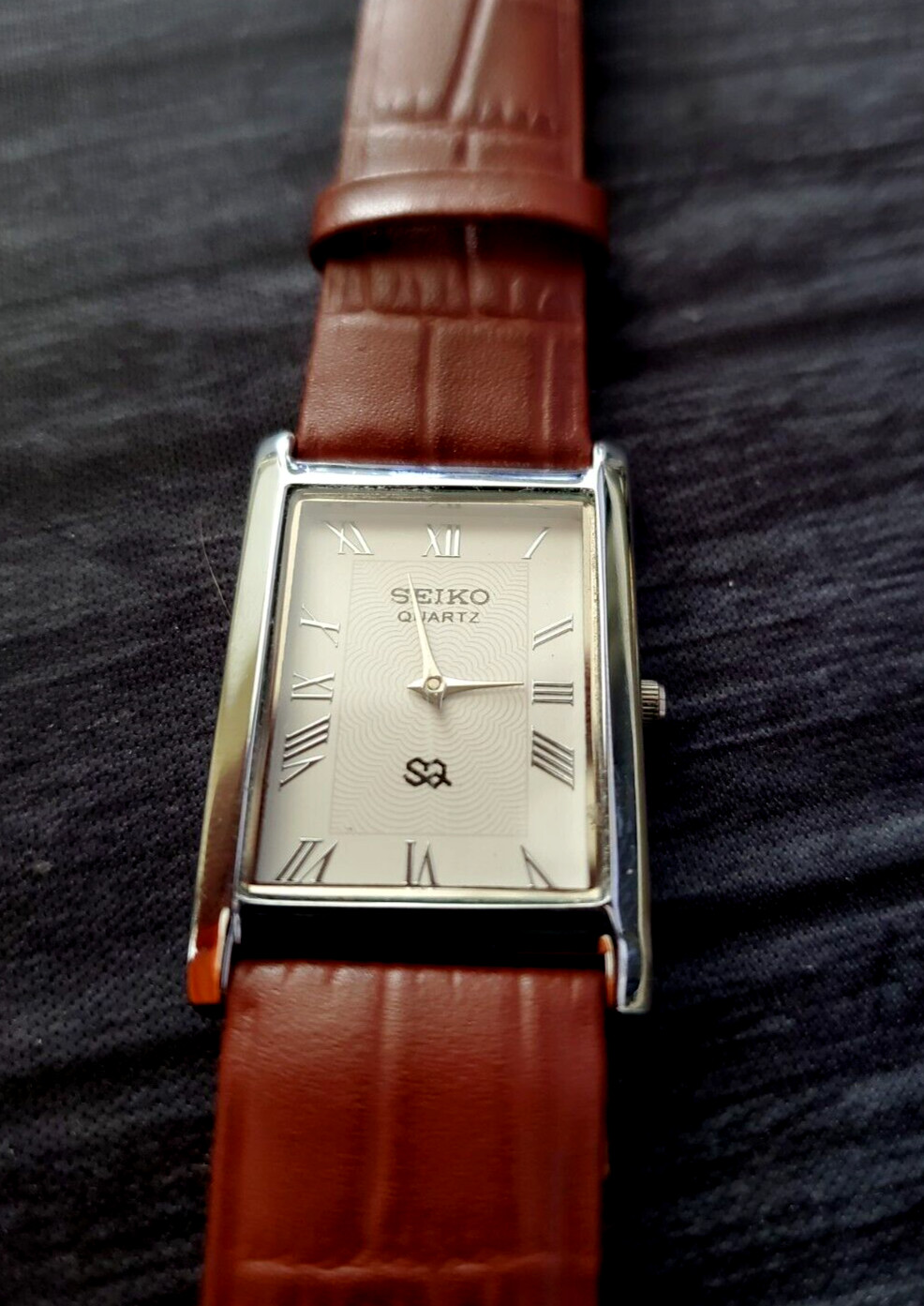 RARE Men Tank Rectangle White Dial Light Brown band Dress Watch New Mvt & Batt