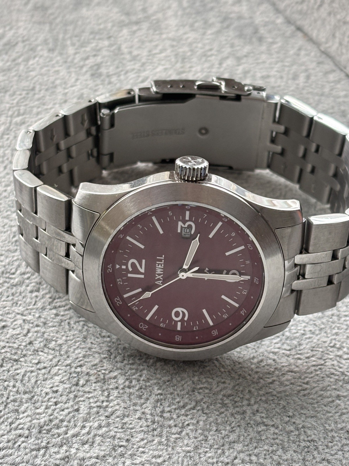 Axwell Marauder Bracelet Watch w/Date, Men’s Quartz Red/Burgundy dial