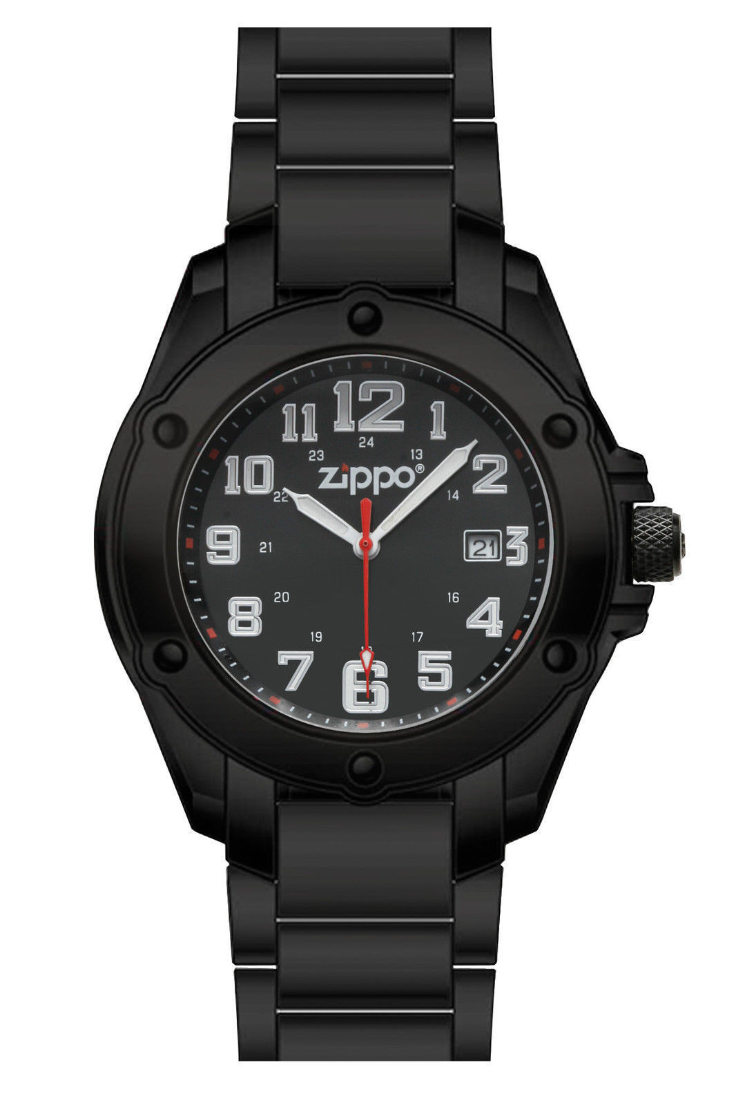 Zippo Black Face PVD Stainless Band Dress Watch 45014 *NEW*