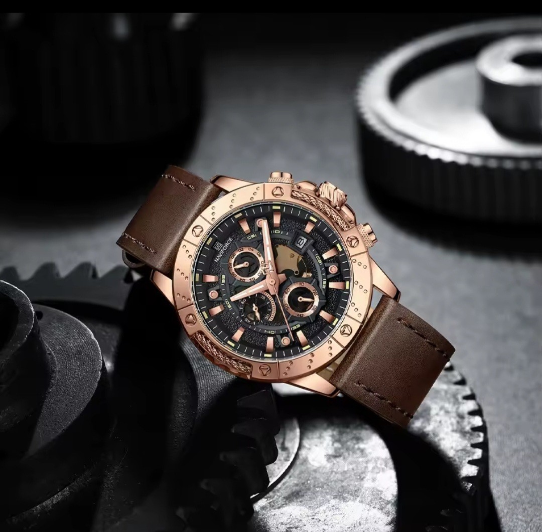 NAVIFORCE Mens Luxury Chronograph Business Watch Quartz Leather Strap Waterproof