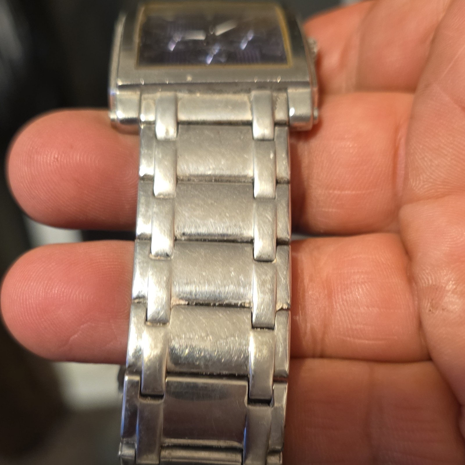 GUESS Men’s Rectangle Blue Dial Chronograph Quartz SS Bracelet Watch 50m