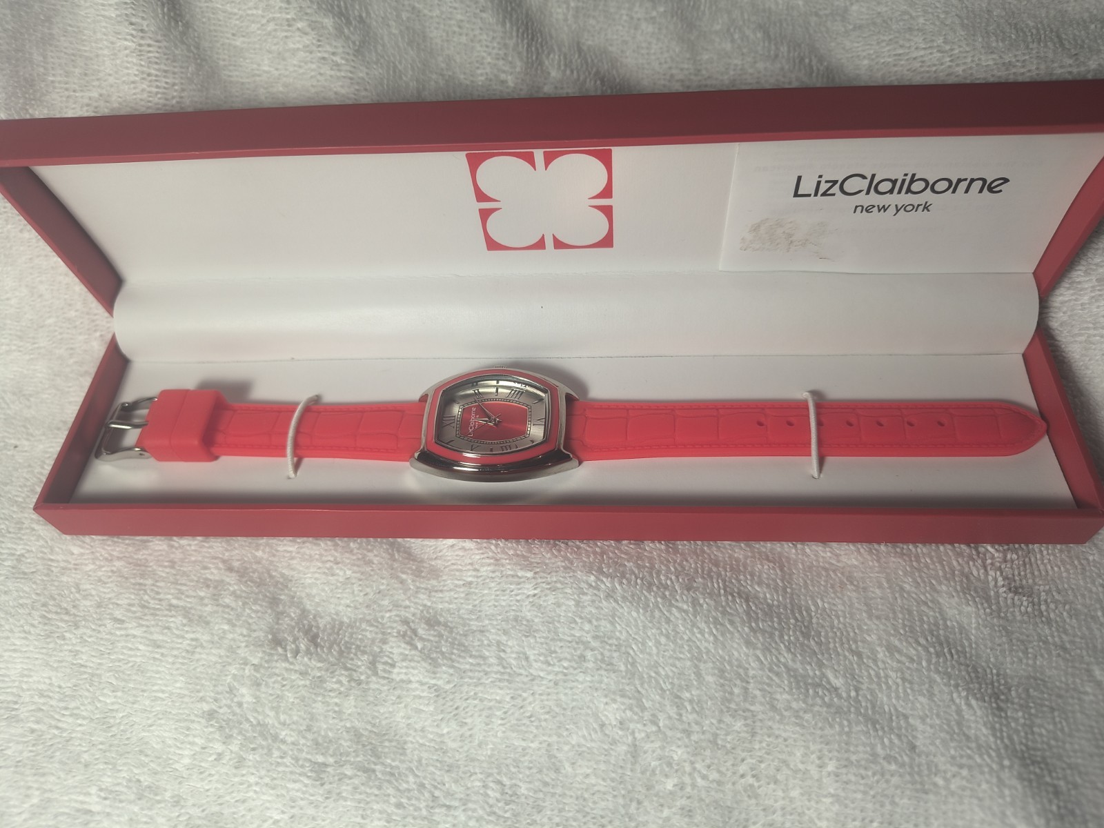 Liz Claiborne Pink / Red Silicone Strap Silvertone New York liz 53r