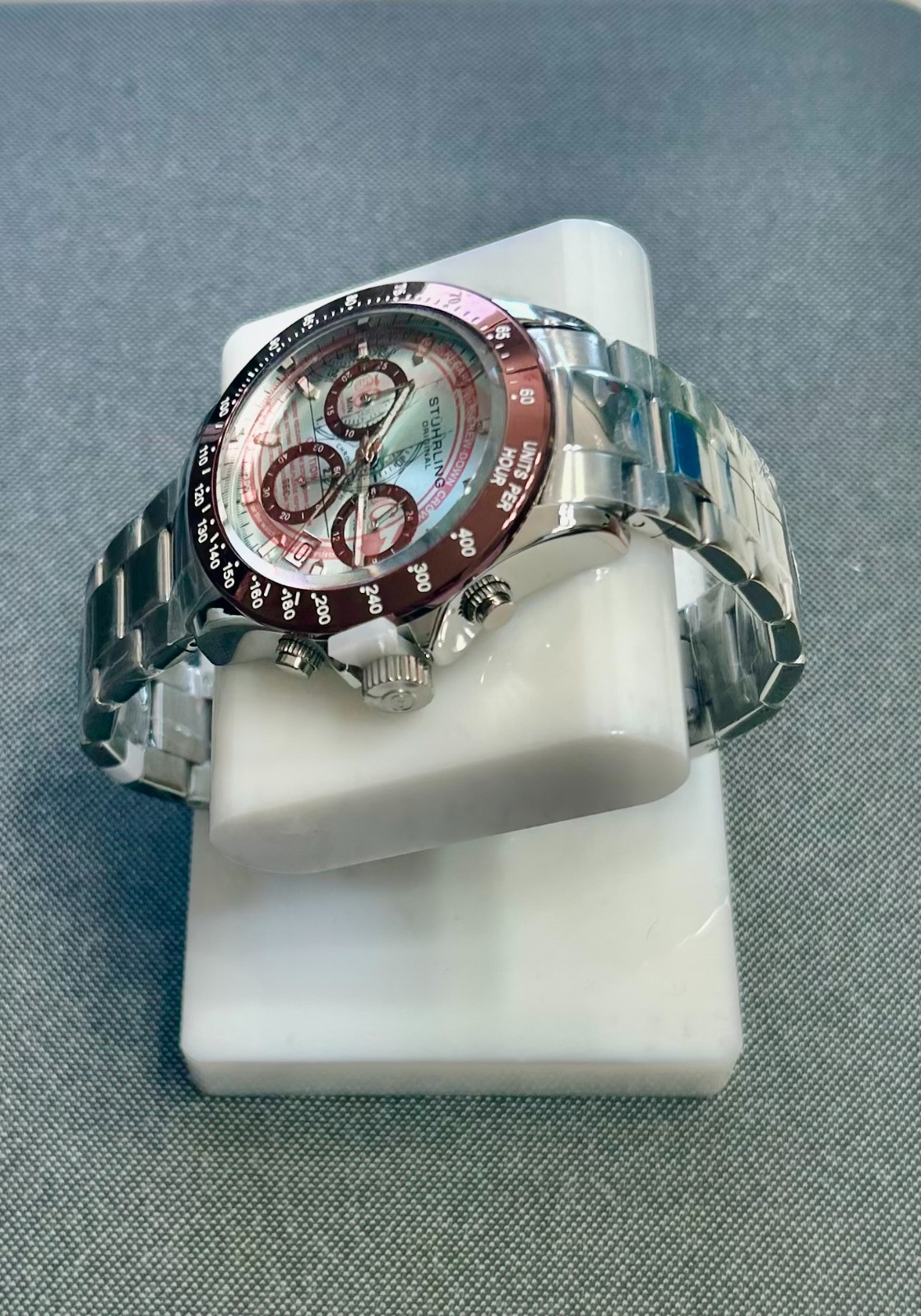 Stuhrling 3960 Ultima ChronoGraph, Ice Blue Dial, With Brown Bezel!! Brand New