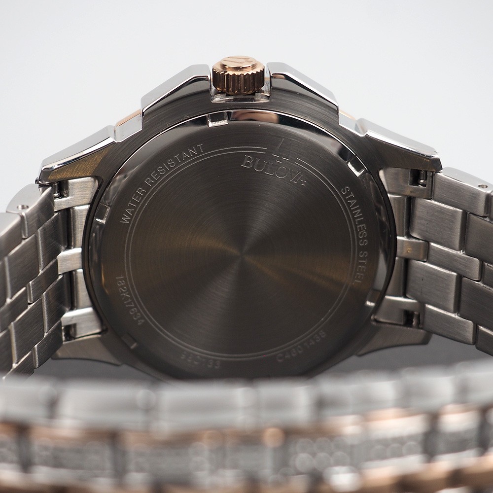 Men’s Bulova Octava Crystal Gemmed Dial Silver & Rose Gold Quartz Watch 98C133
