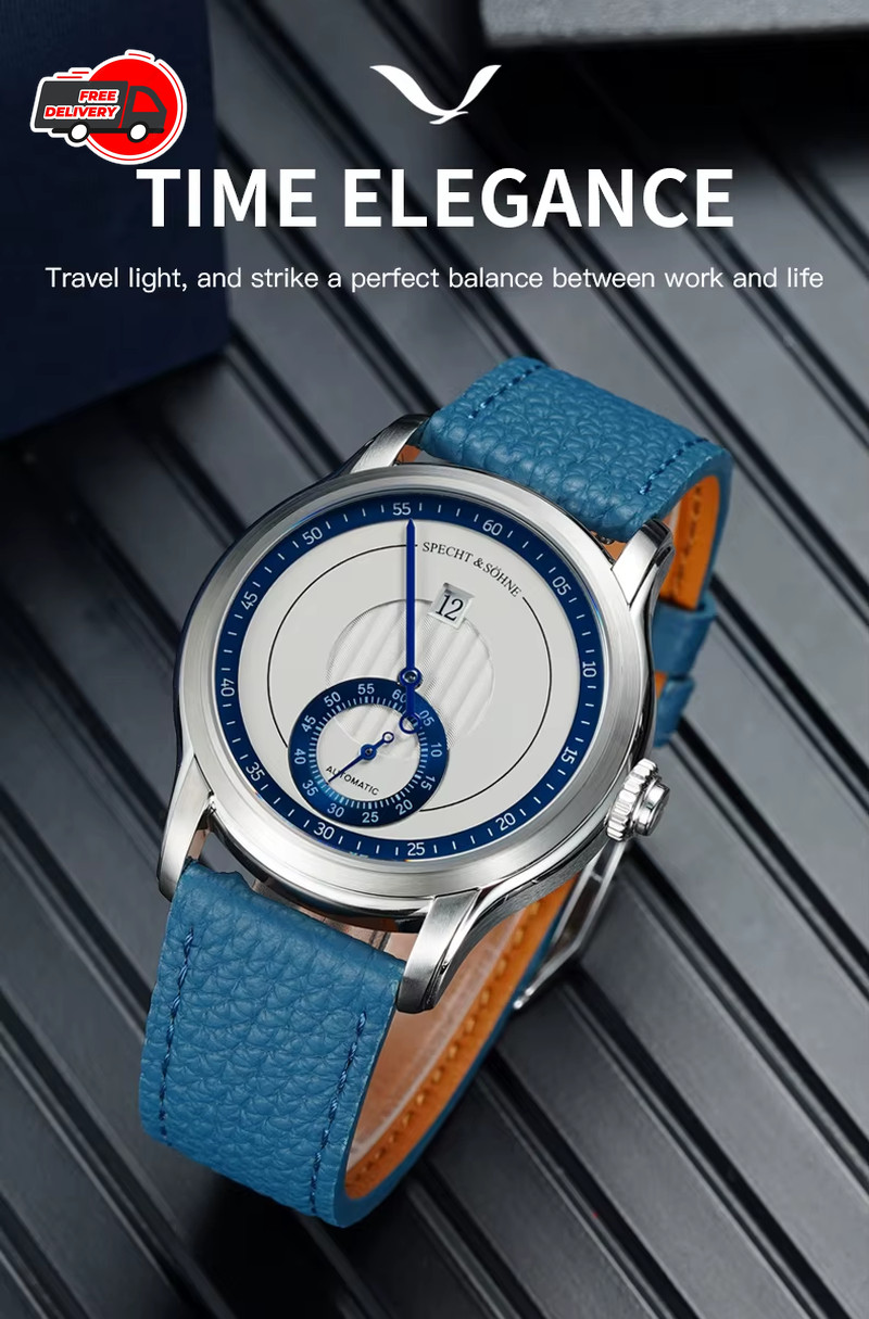 Specht & Söhne Men’s 39mm Jumping Hour Automatic Watch Sapphire Crystal Leather