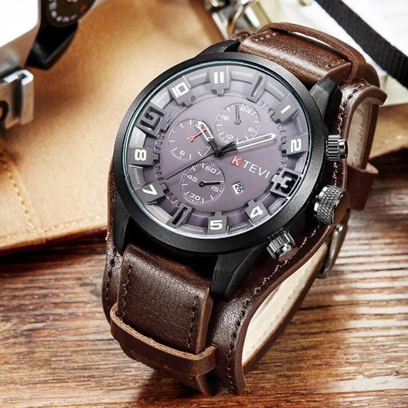 Men’s Watch PU Leather Strap Date Military Style Wristwatch