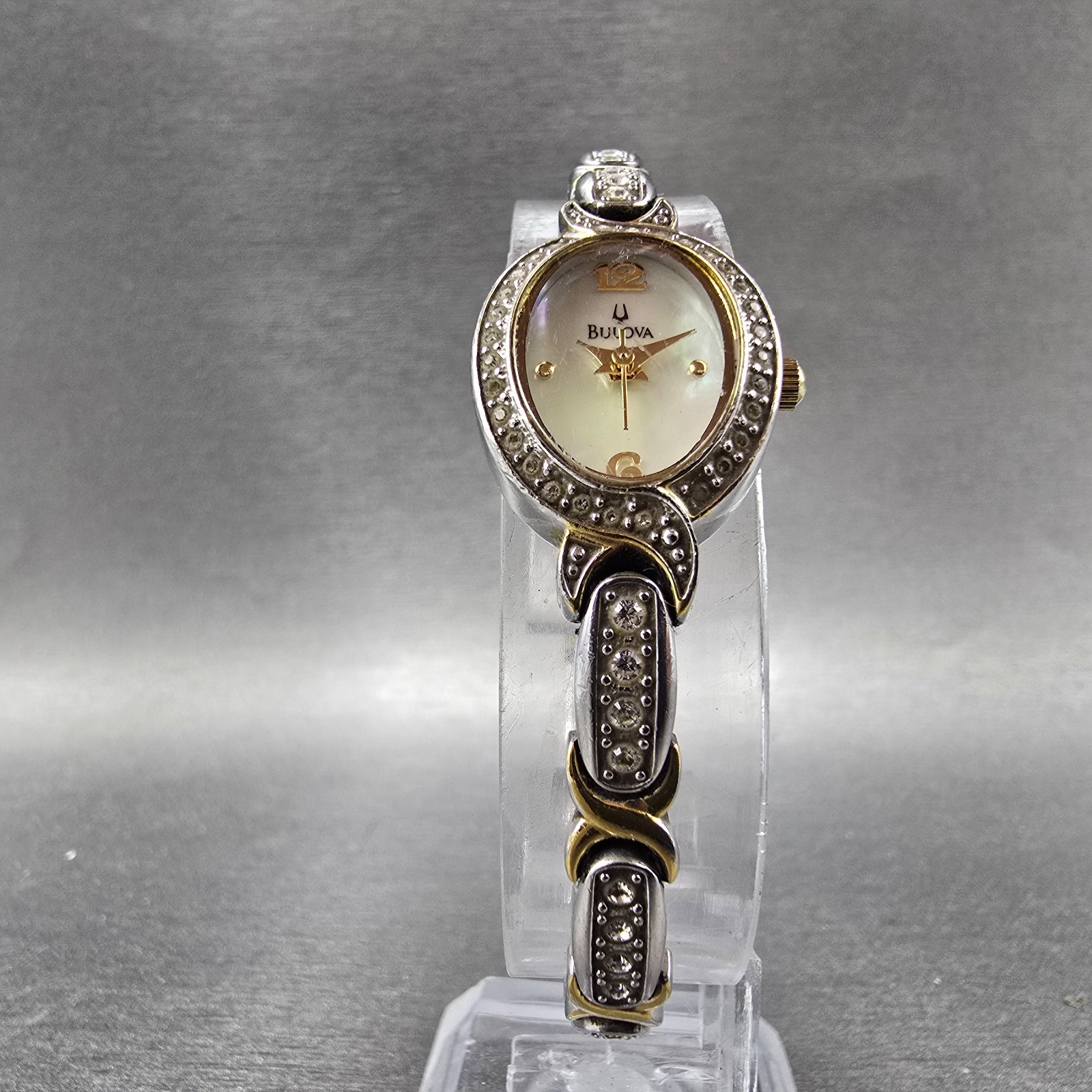 Bulova Watch Women 17mm MOP Dial Two Tone Oval 98L005 New Battery Crystals