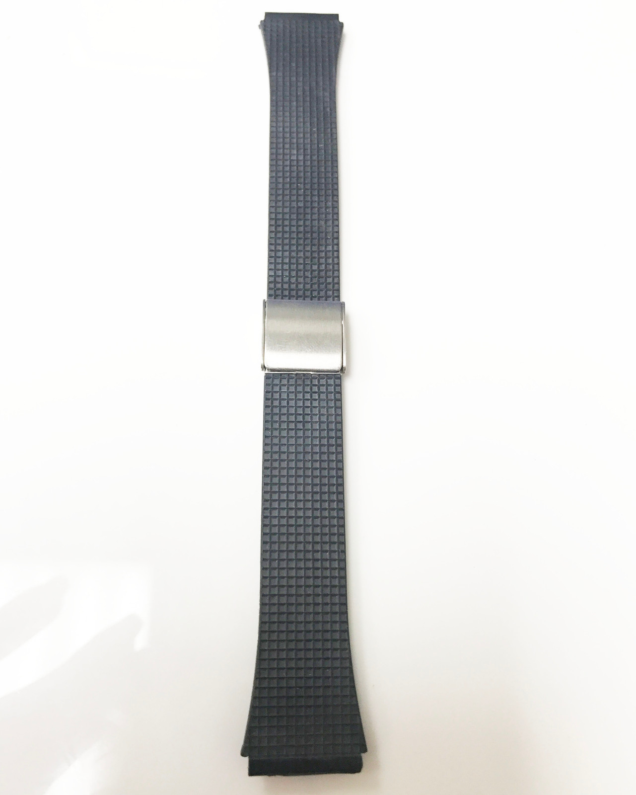 RUBBER STRAP BLACK RUBBER/PLASTIC WATCH BAND WITH STAINLESS STEEL SLIDING BUCKLE