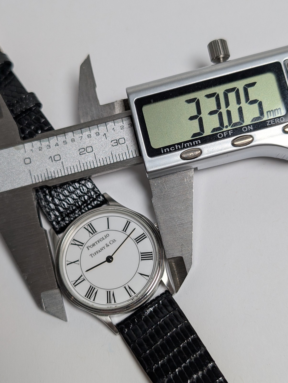 Vtg Tiffany & Co Portfolio Watch White Roman Dial Stainless Steel 33mm Swiss