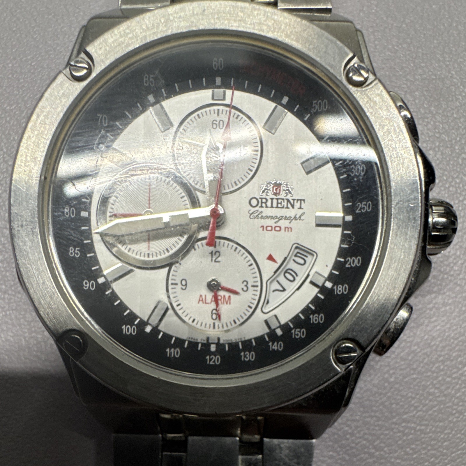 Orient Chronograph Men’s Quartz Chronograph Alarm Date 100m Steel Bracelet