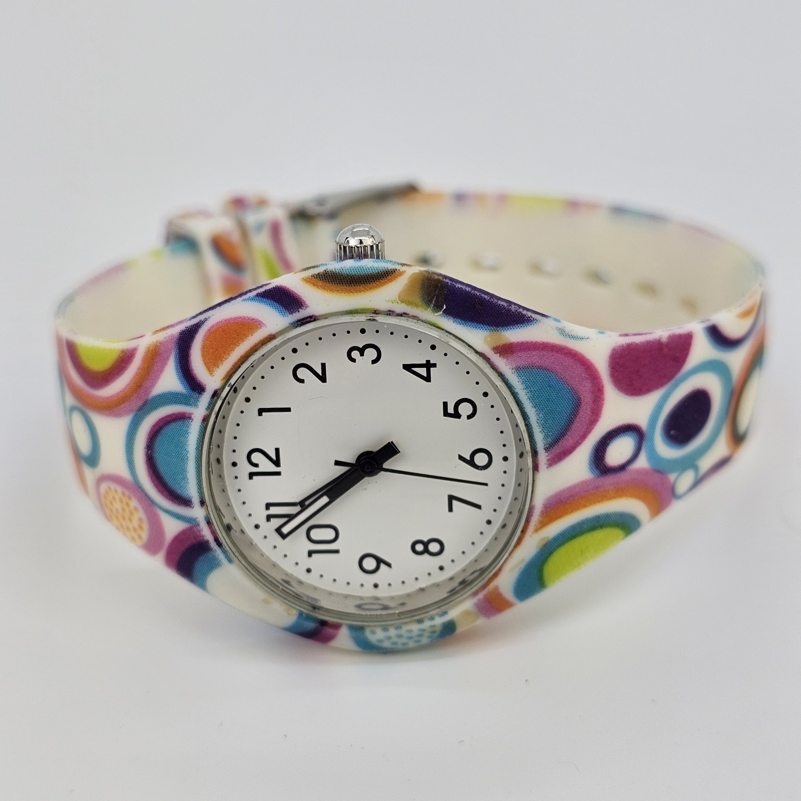 34MM Women’s Watch White Dial Multicolor Plastic Bands New Battery