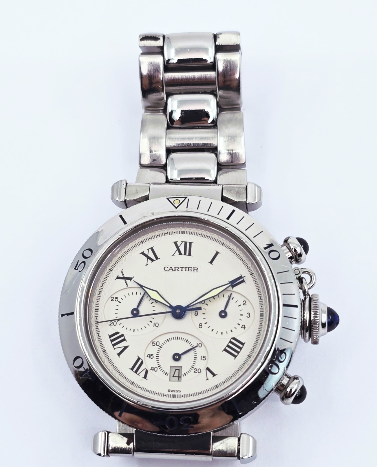 Cartier Pasha De Cartier Chronograph Quartz 38mm Stainless Steel Watch Ref 1050