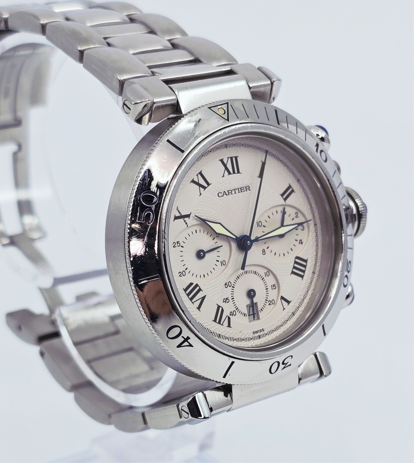 Cartier Pasha De Cartier Chronograph Quartz 38mm Stainless Steel Watch Ref 1050