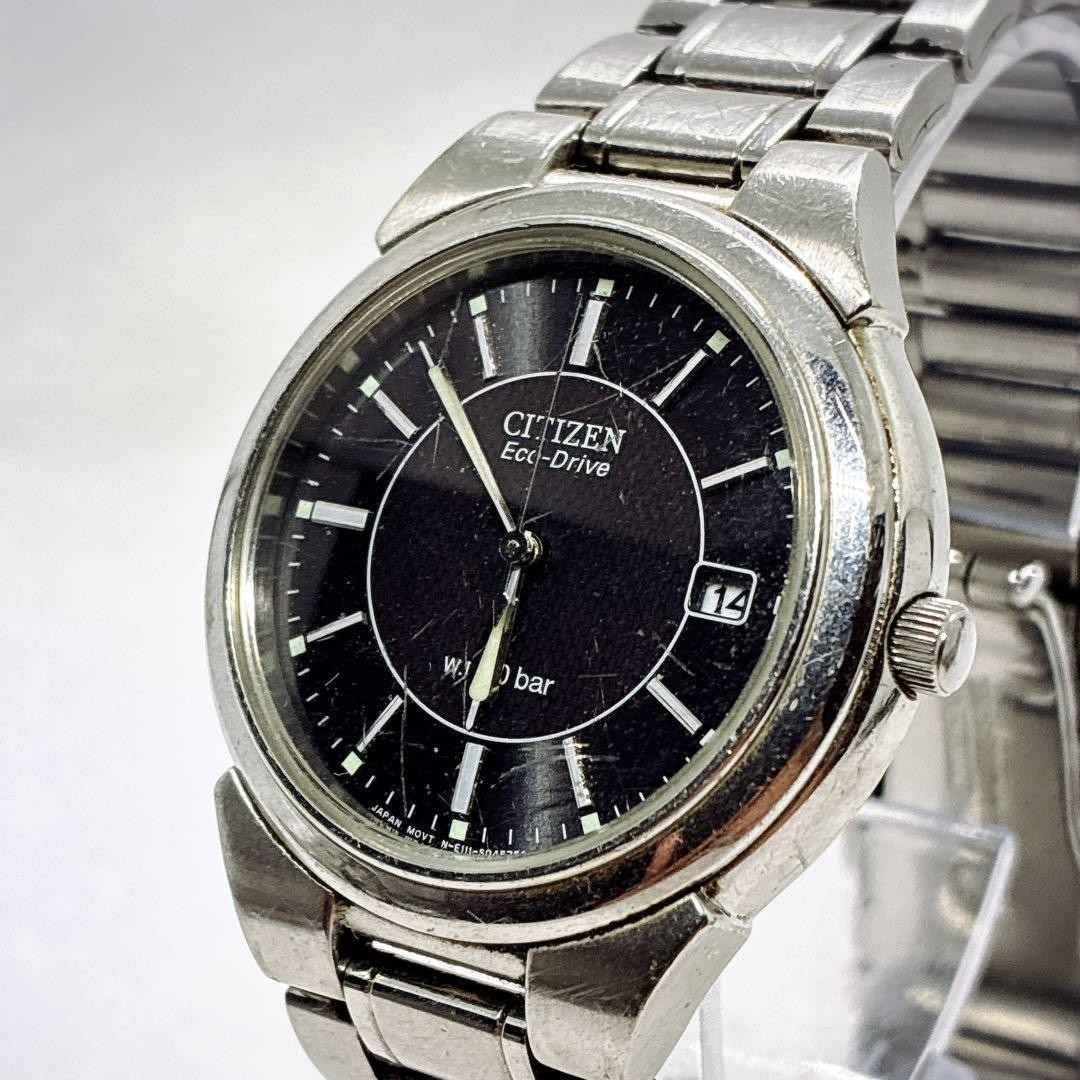 Citizen Eco-Drive Solar Date 10 ATM Water Resistant Black Dial E111 From Japan