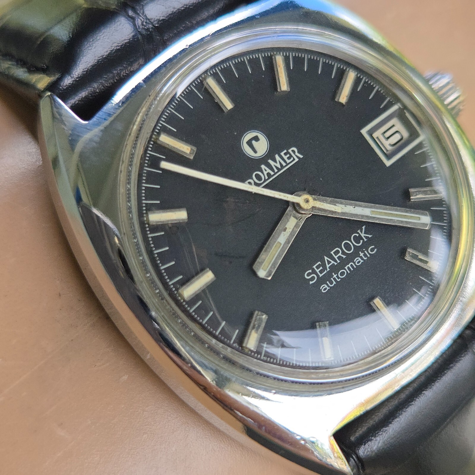 Vintage ROAMER SEAROCK men’s automatic watch MAT 471 28Jewels black dial 1960s