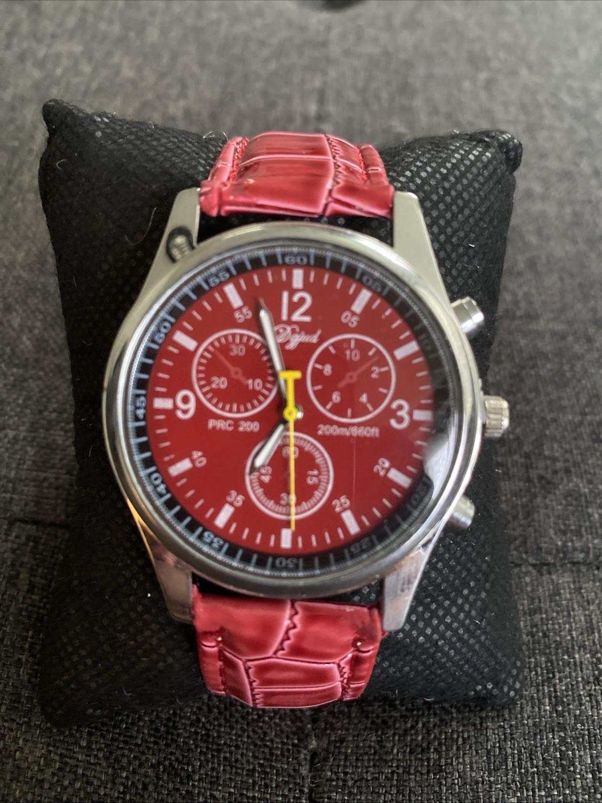 Deijud Men’s Red Dial Fashion Watch Chronograph Style Red Croc Faux Leather Band