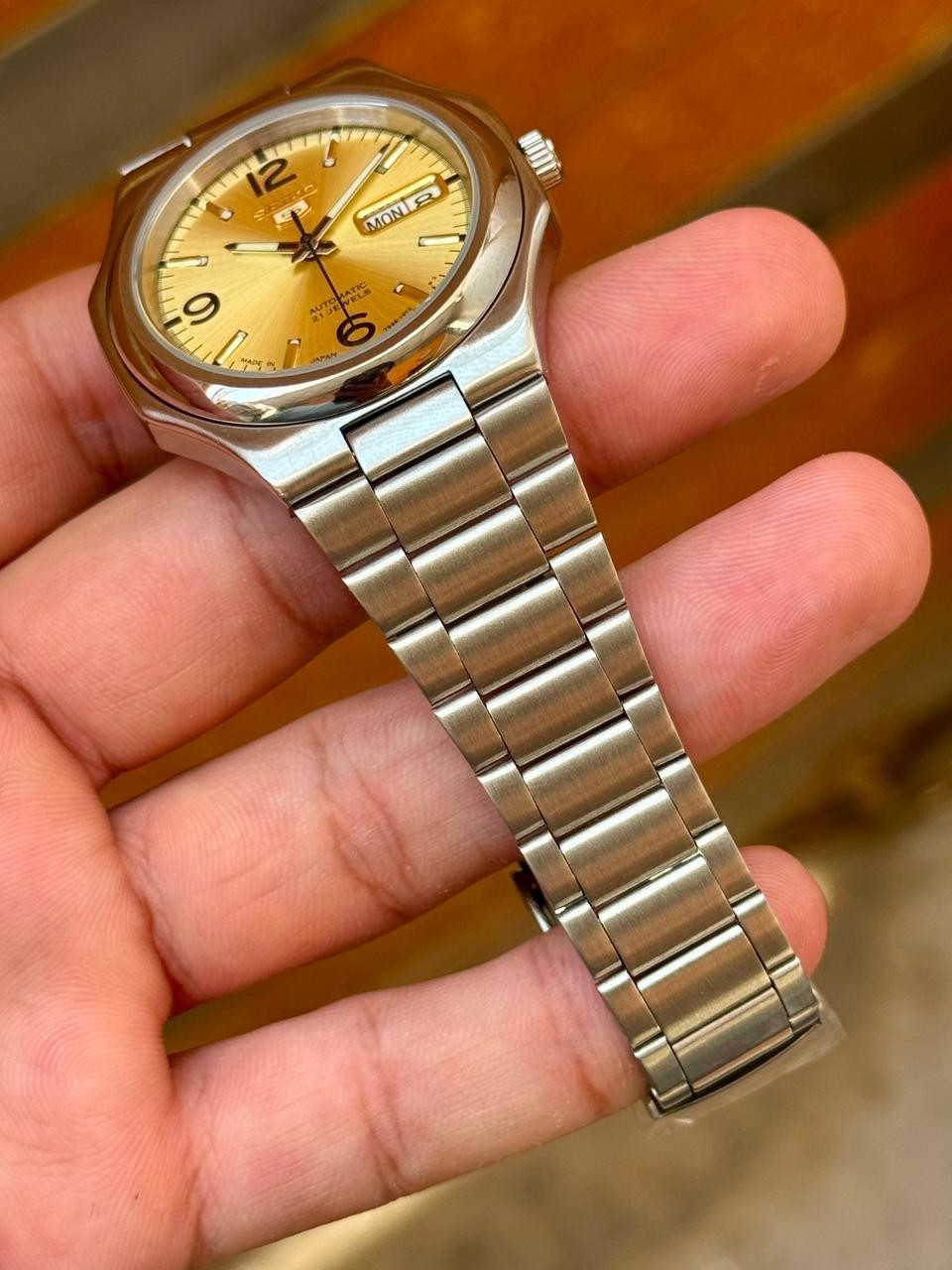Seiko 5 SNKK55 Automatic Black Golden Day-Date Stainless Steel Men’s Watch