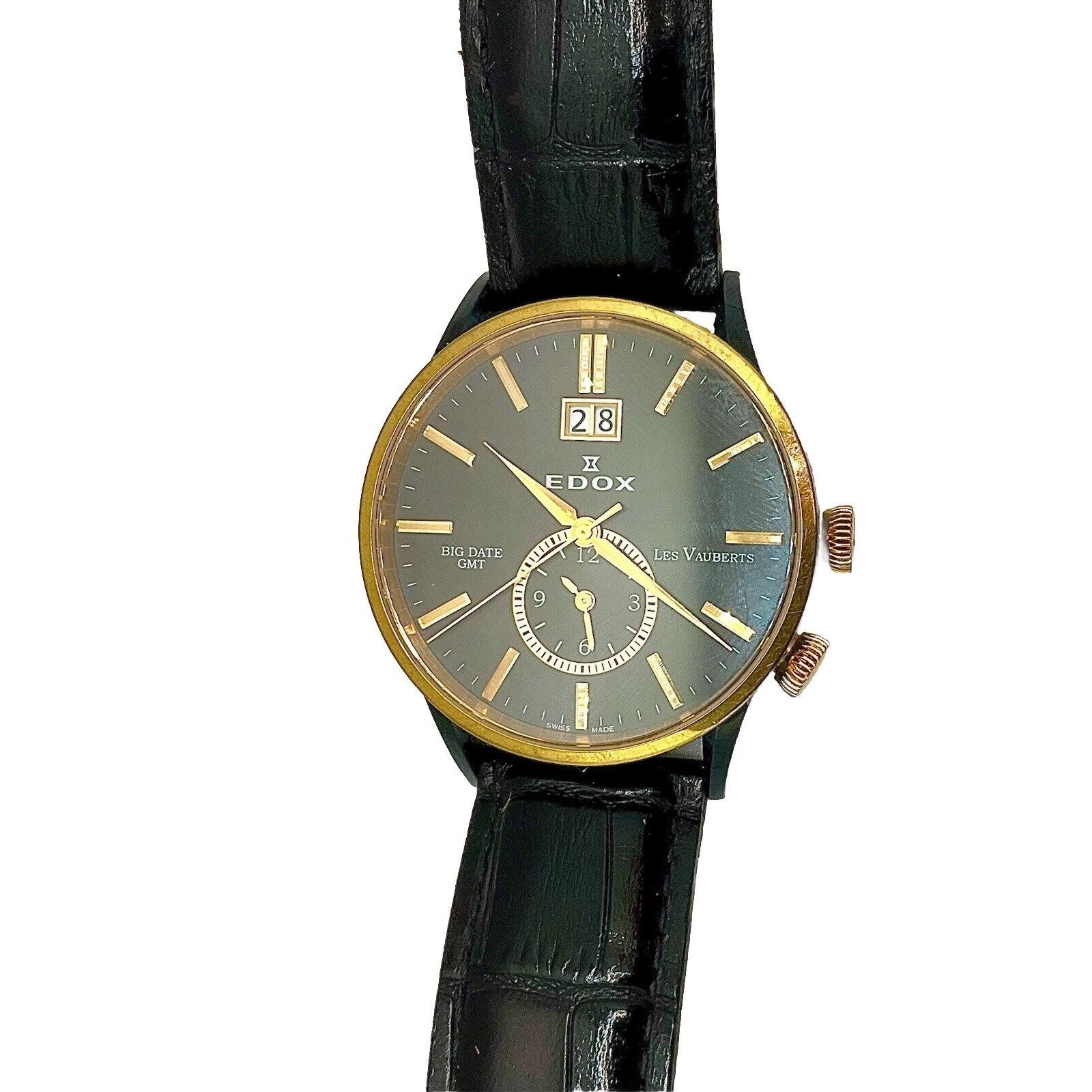 Edox Men’s Watch Les Vauberts Big Date GMT Rose Gold PVD No. 62003