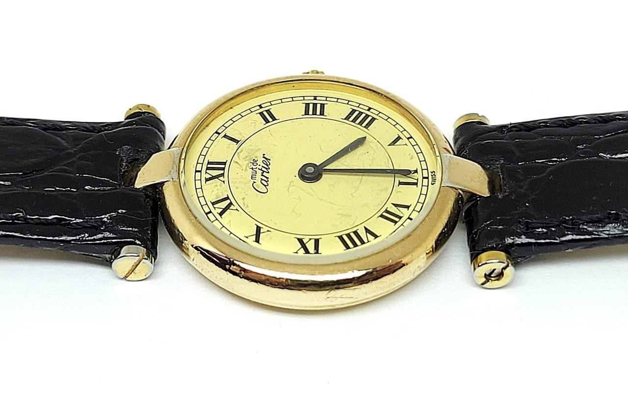 Ladies 18k GP 925 Silver Vermeil CARTIER Vendome Paris Quartz Watch 24.2 mm