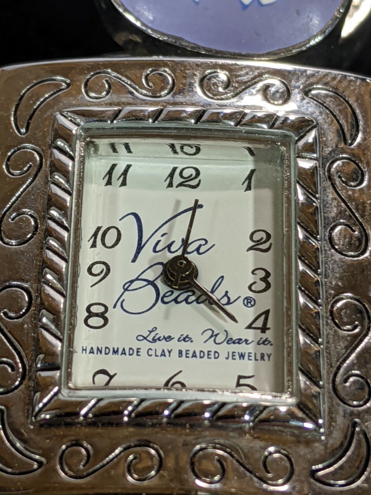 Viva Beads Blue Purple Pink Flower Clay Panel Stretch Band Watch 7 inches