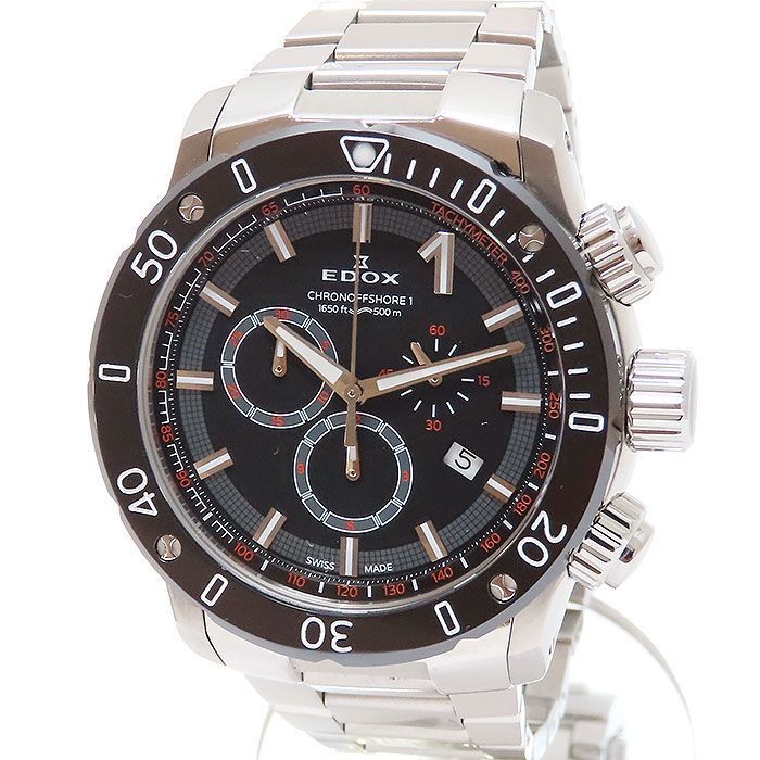 EDOX Chronoffshore TEL045-242-5454 13.7mm Used Watch Quartz Black Men Box Papers