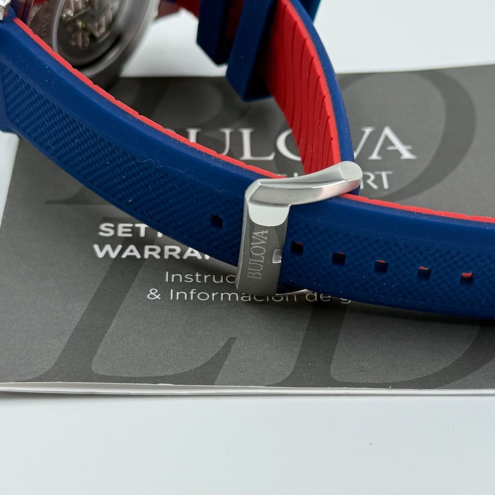 Bulova Men’s Marine Star Automatic White Dial Blue Rubber Strap Watch 98A225