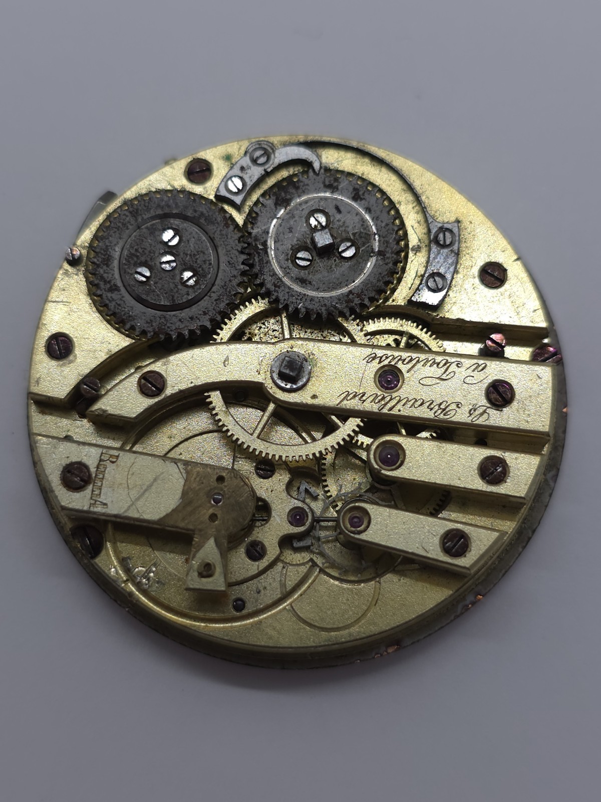 Vintage Pocket Watch Movement Cylinder Sub Second Military L.Braillard A Toulous