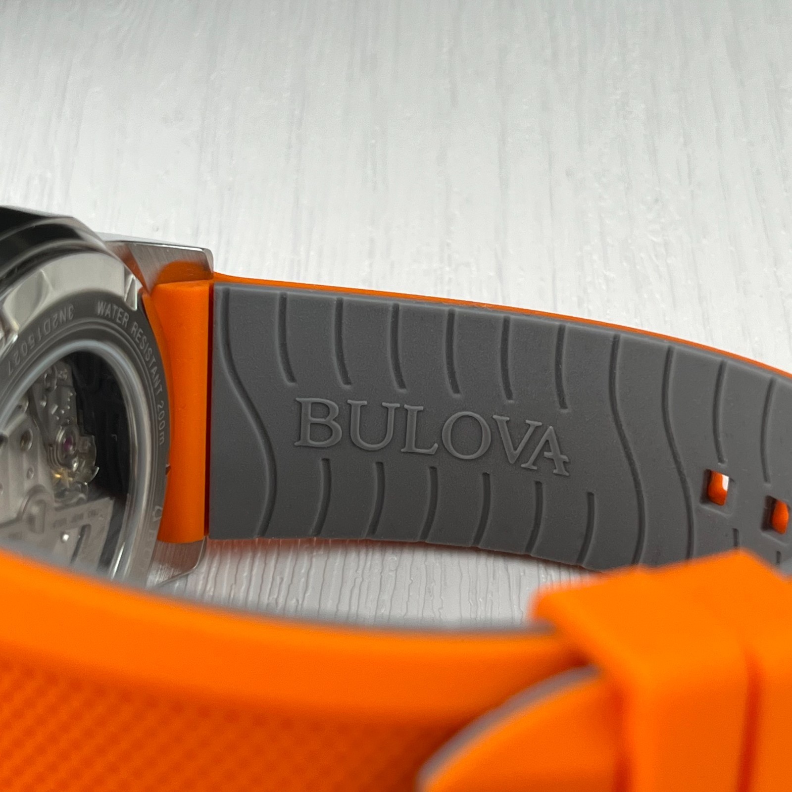 Bulova Marine Star 45mm Whit Dial Silver Case Orange/Grey Silicone Strap 98A226